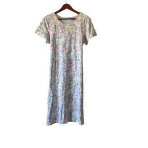 Vintage 90s colorful floral jersey knit midi dress size large